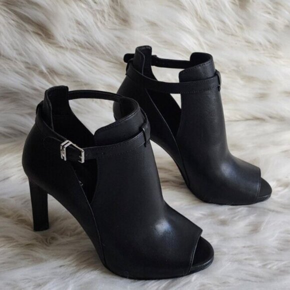 Michael Kors Lawson Booties High Heel Open Toe Black Leather - Picture 2 of 7